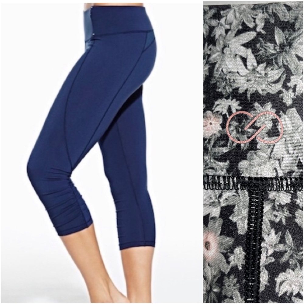 CALIA by Carrie Underwood Black Floral Print Rushed Crop Leggings XS Cottage